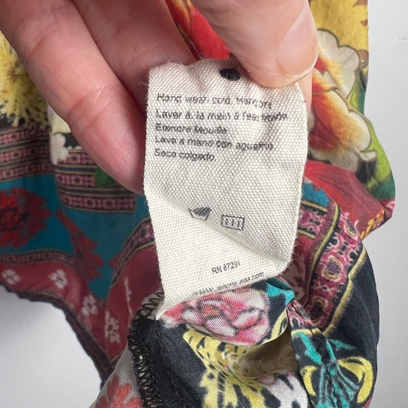Johnny Was 100% Silk Bright Colorful Floral Print Bohemian Peasant Blouse Top L - Picture 12 of 12